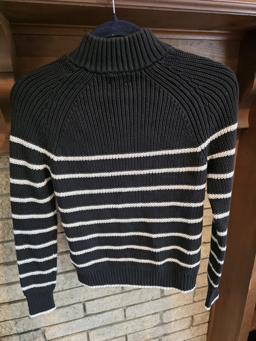 J. Crew Black and White Striped Button-Shoulder Turtleneck Sweater